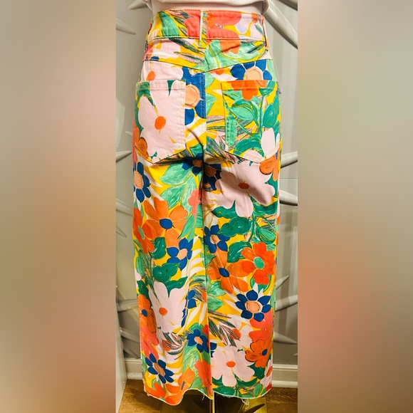 EUC GB SZ 3 orange/yellow multicolored floral 5-pocket denim pants/waist 26”-30” - Picture 4 of 6